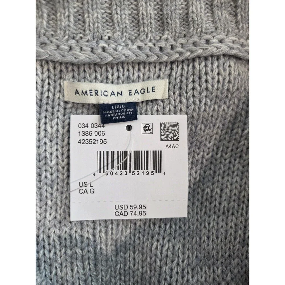 American Eagle Women's Gray V-Neck Knit Sweater NWT Size Large